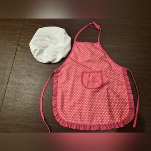 Pink Polka Dot Kids Apron and White Chef Hat Oven Mitt Set Small (3-5)